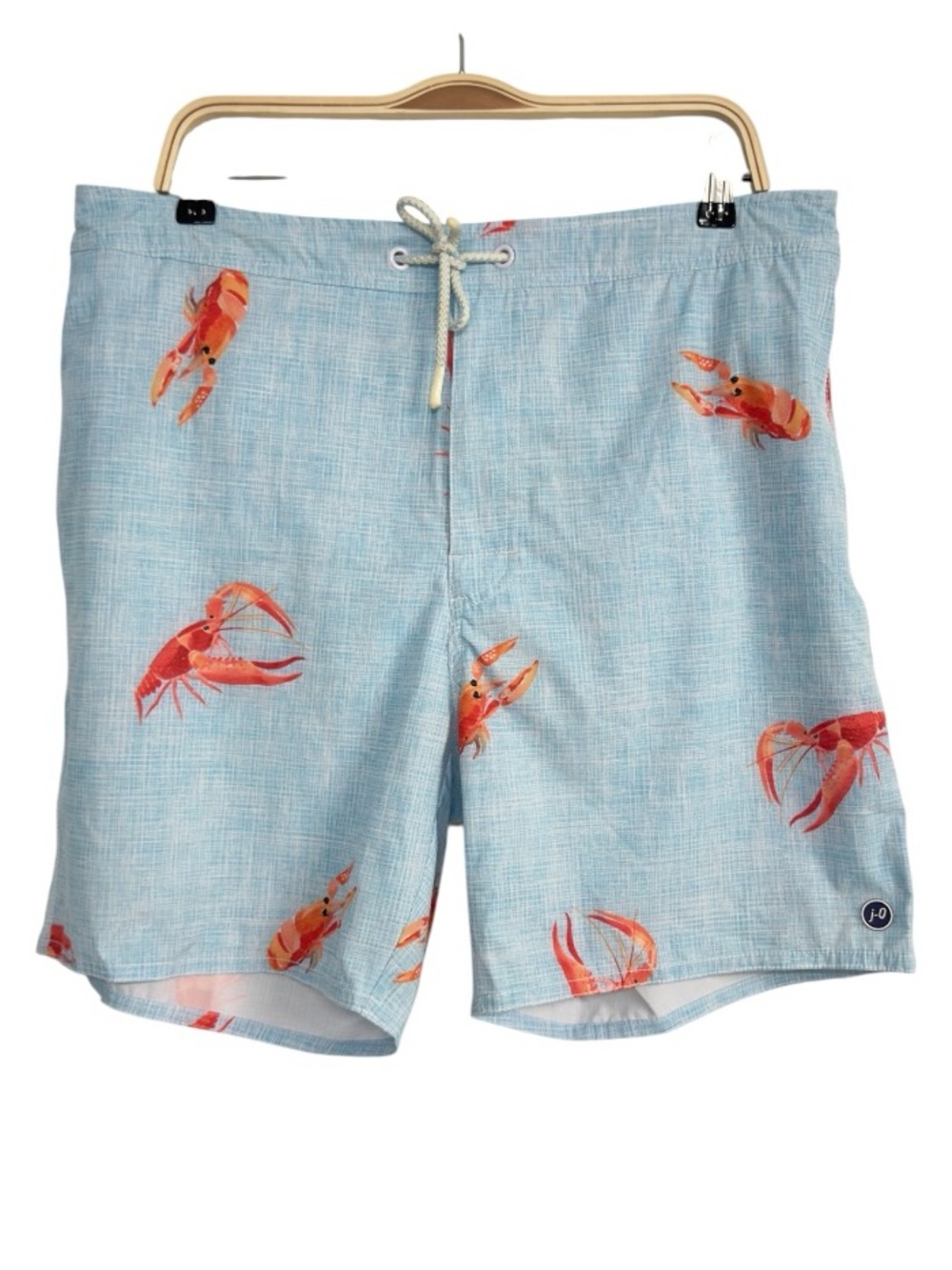 Johnnie-O Crayfish Print Swim Trunks Light Blue Drawstring Board Shorts XL